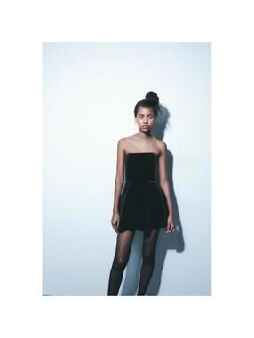 ZARA NWT WOMENS VELVET STRAPLESS DRESS IN BLACK-SIZE MEDIUM